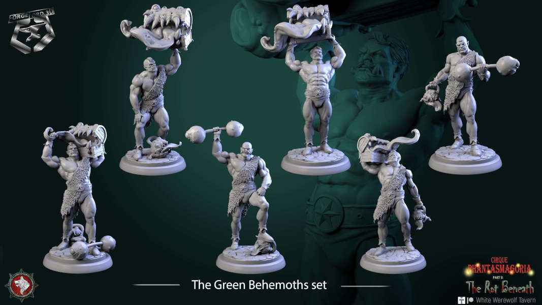 The Green Behemoths-set-32mm-figurines-fantasy-tabletop-RPG-3D-miniatures-white-werewolf-tavern