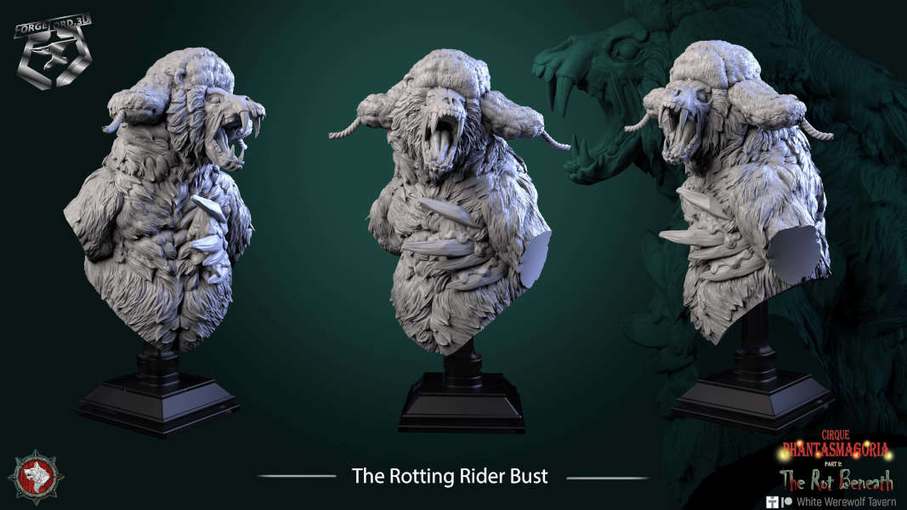 The Rotting Rider-bust-75mm-figurines-fantasy-tabletop-RPG-3D-miniatures-white-werewolf-tavern