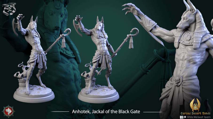 Anhotek, Jackal of the Black Gate-statue-75mm-figurines-fantasy-tabletop-RPG-3D-miniatures-white-werewolf-tavern