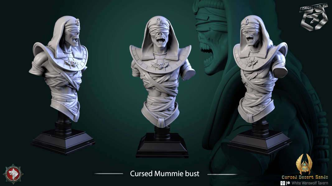 Cursed Mummie-bust-75mm-figurines-fantasy-tabletop-RPG-3D-miniatures-white-werewolf-tavern