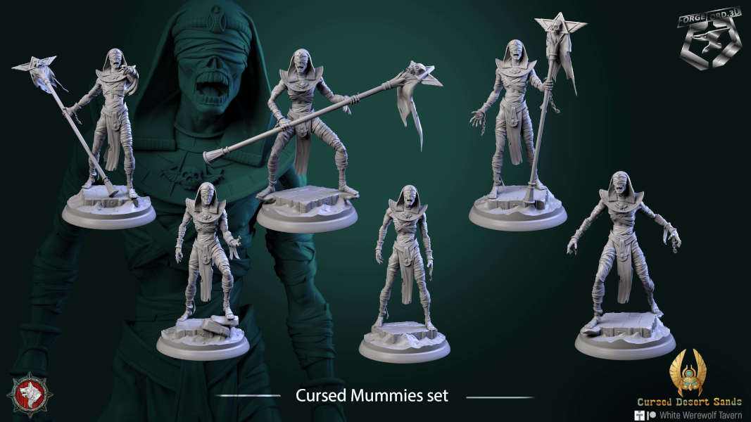 Cursed Mummies-set-32mm-figurines-fantasy-tabletop-RPG-3D-miniatures-white-werewolf-tavern