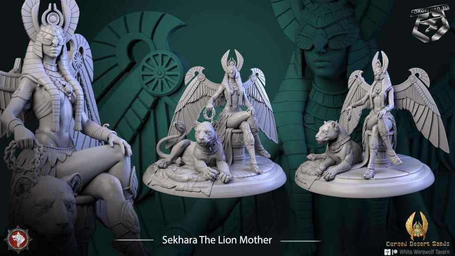 Sekhara The Lion Mother-statue-75mm-figurines-fantasy-tabletop-RPG-3D-miniatures-white-werewolf-tavern