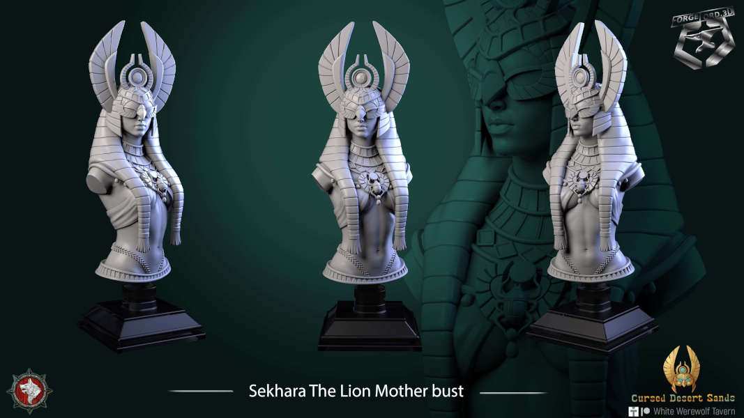 Sekhara The Lion Mother-bust-75mm-figurines-fantasy-tabletop-RPG-3D-miniatures-white-werewolf-tavern