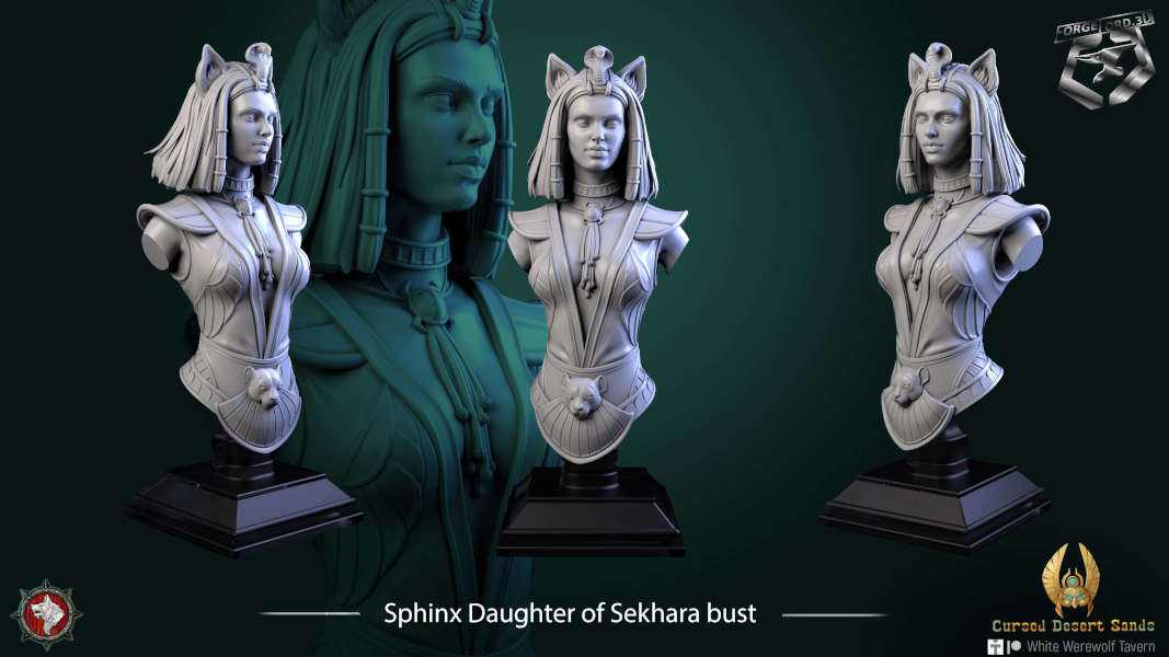 Sphinx Daughter of Sekhara-bust-75mm-figurines-fantasy-tabletop-RPG-3D-miniatures-white-werewolf-tavern