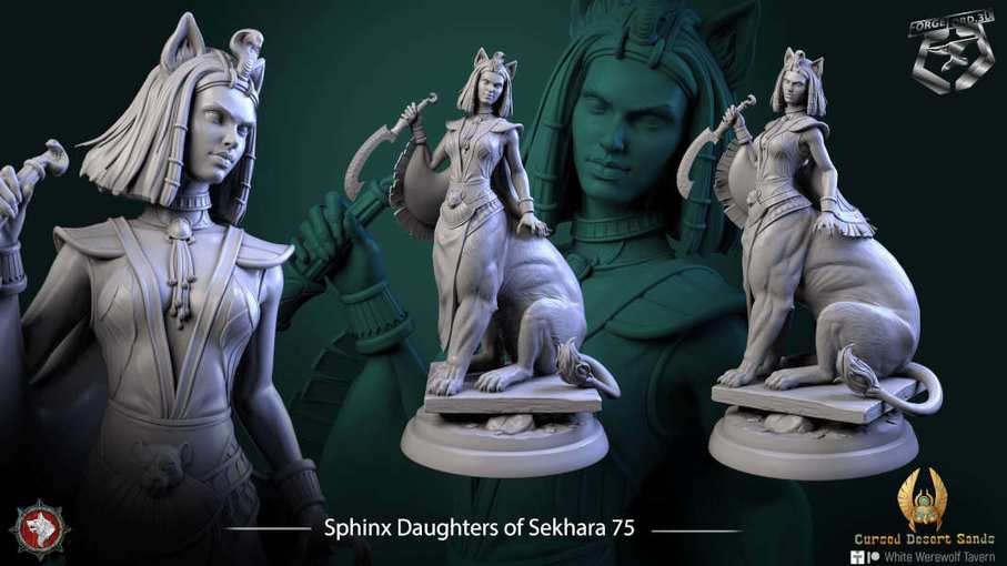 Sphinx Daughters of Sekhara-statue-75mm-figurines-fantasy-tabletop-RPG-3D-miniatures-white-werewolf-tavern