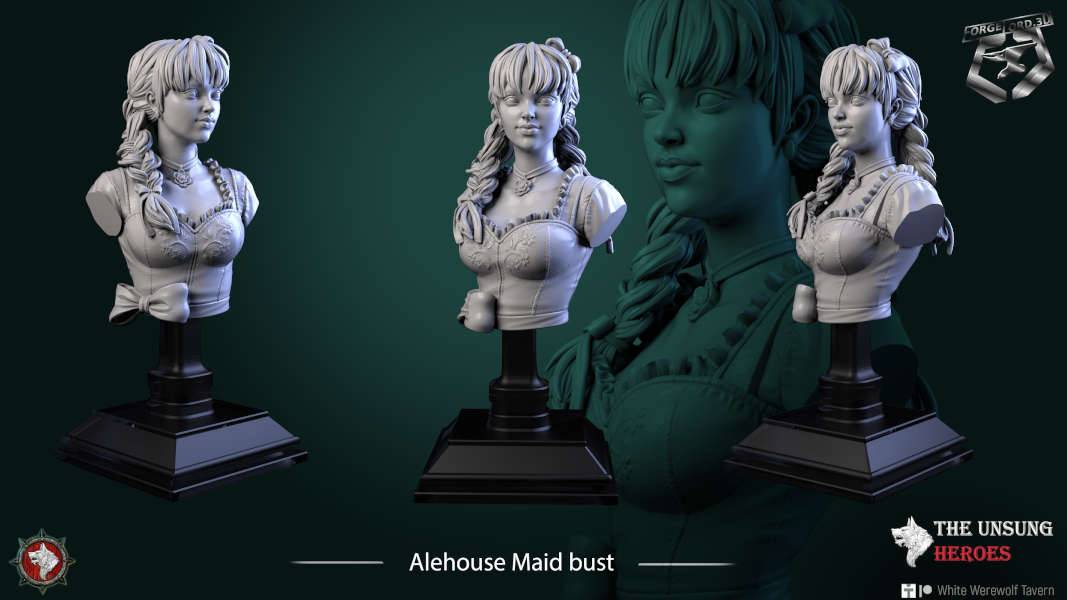 Alehouse Maid-bust-75mm-figurines-fantasy-tabletop-RPG-3D-miniatures-white-werewolf-tavern