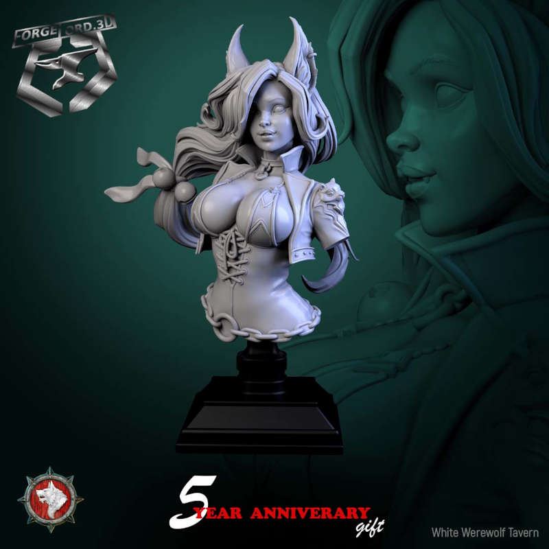 Nyx Shadowpurr-bust-75mm-figurines-fantasy-tabletop-RPG-3D-miniatures-white-werewolf-tavern