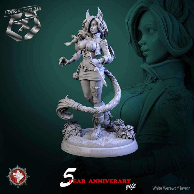 Nyx Shadowpurr-statue-75mm-figurines-fantasy-tabletop-RPG-3D-miniatures-white-werewolf-tavern