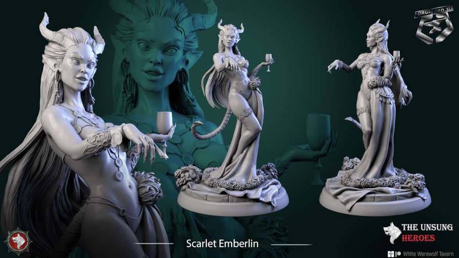 Scarlet Emberlin-statue-75mm-figurines-fantasy-tabletop-RPG-3D-miniatures-white-werewolf-tavern