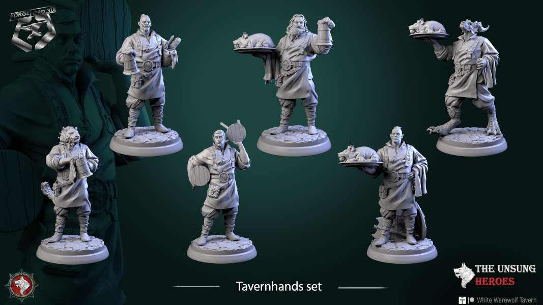 Tavernhands-set-32mm-figurines-fantasy-tabletop-RPG-3D-miniatures-white-werewolf-tavern