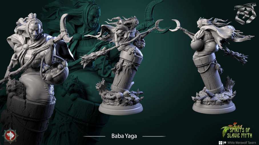 Baba Yaga-statue-75mm-figurines-fantasy-tabletop-RPG-3D-miniatures-white-werewolf-tavern
