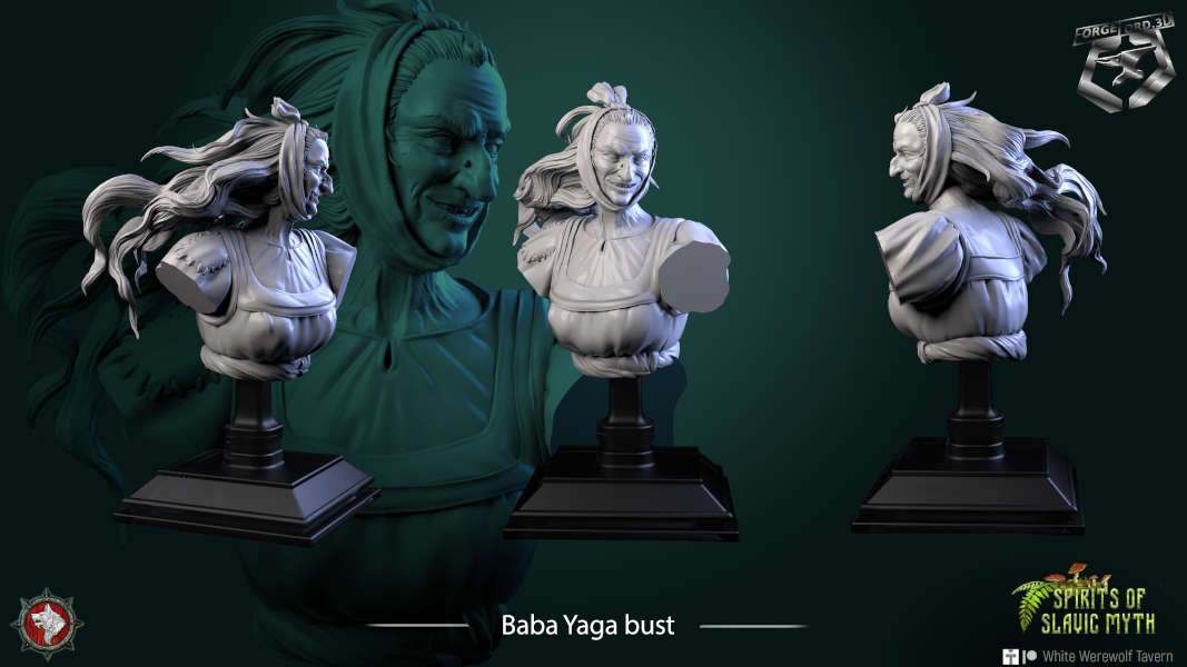 Baba Yaga-bust-75mm-figurines-fantasy-tabletop-RPG-3D-miniatures-white-werewolf-tavern