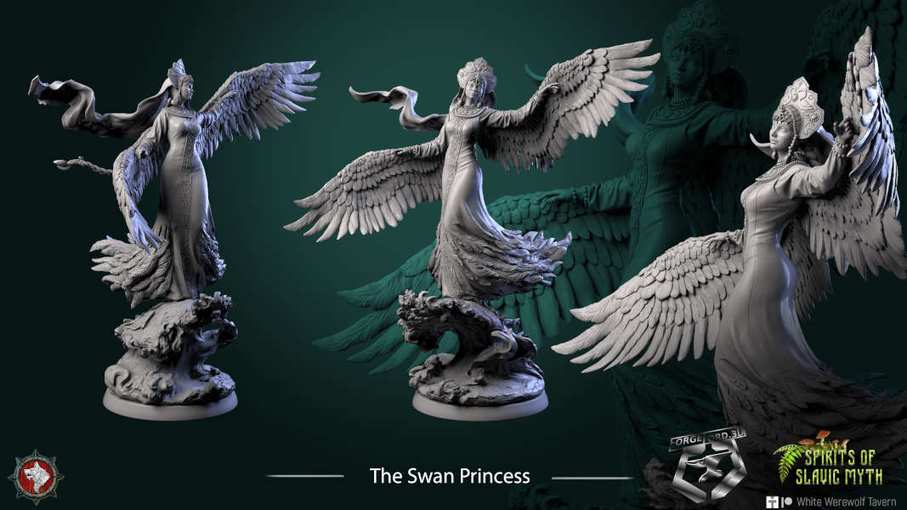 The Swan Princess-statue-75mm-figurines-fantasy-tabletop-RPG-3D-miniatures-white-werewolf-tavern