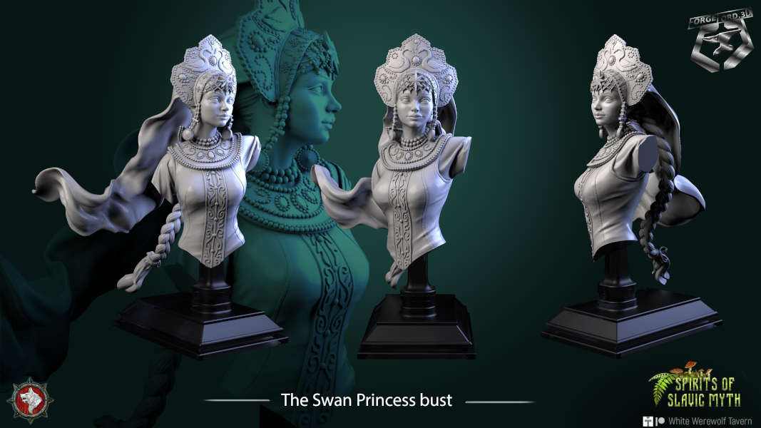 The Swan Princess-bust-75mm-figurines-fantasy-tabletop-RPG-3D-miniatures-white-werewolf-tavern