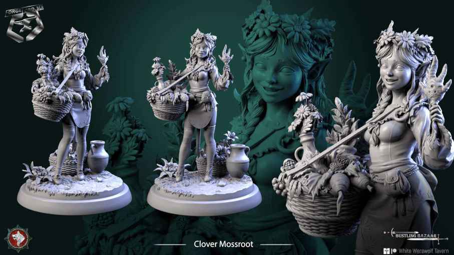 Clover Mossroot-statue-75mm-figurines-fantasy-tabletop-RPG-3D-miniatures-white-werewolf-tavern