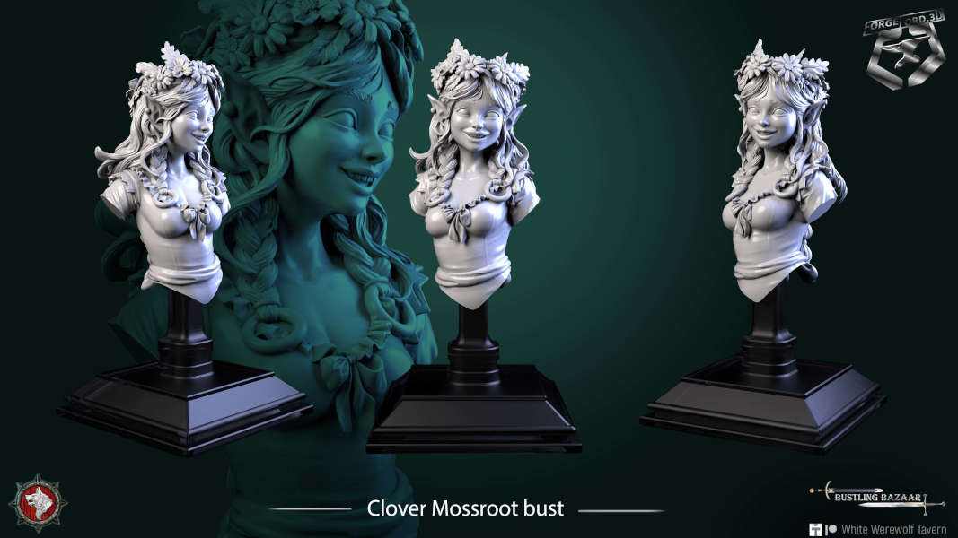 Clover Mossroot-bust-75mm-figurines-fantasy-tabletop-RPG-3D-miniatures-white-werewolf-tavern