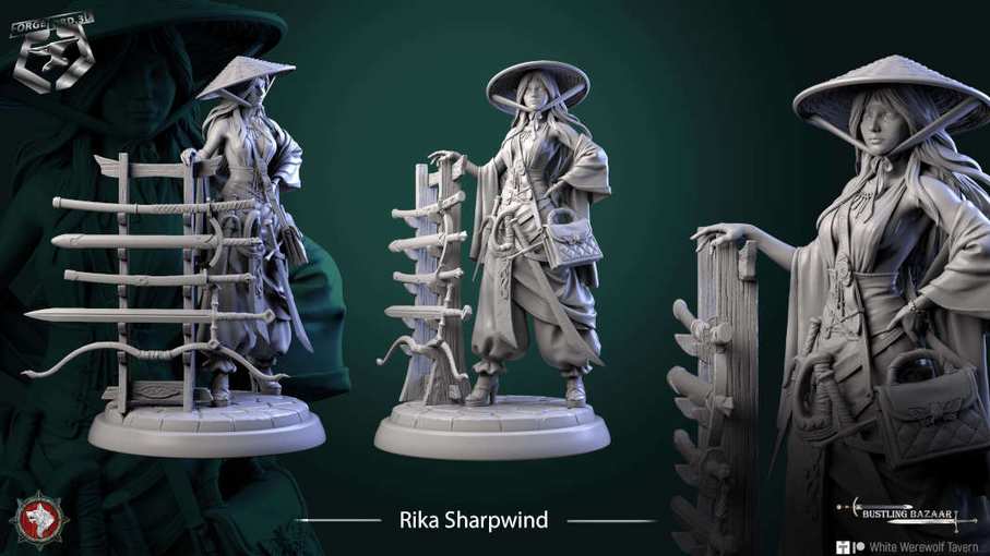 Rika Sharpwind-statue-75mm-figurines-fantasy-tabletop-RPG-3D-miniatures-white-werewolf-tavern