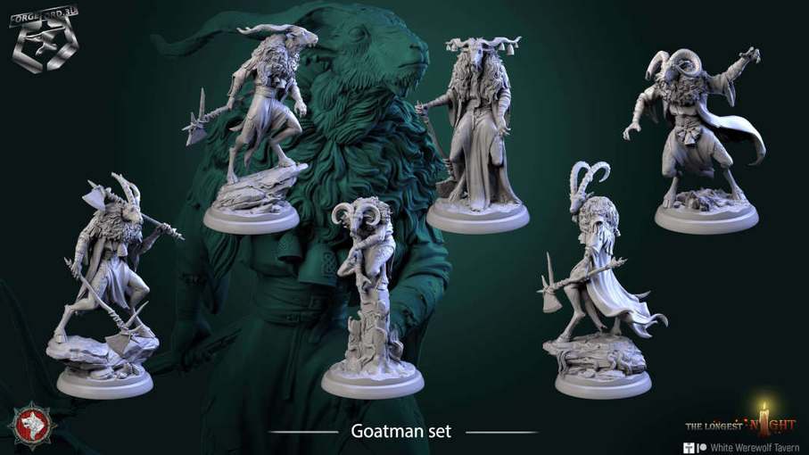 Goatman-set-32mm-figurines-fantasy-tabletop-RPG-3D-miniatures-white-werewolf-tavern