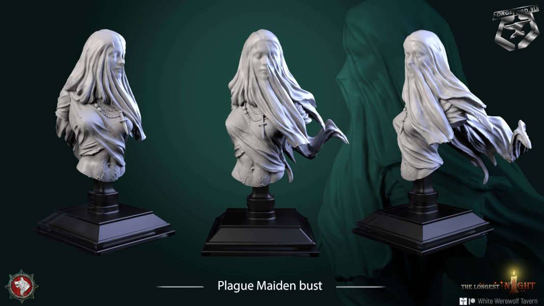 Plague Maiden-bust-75mm-figurines-fantasy-tabletop-RPG-3D-miniatures-white-werewolf-tavern