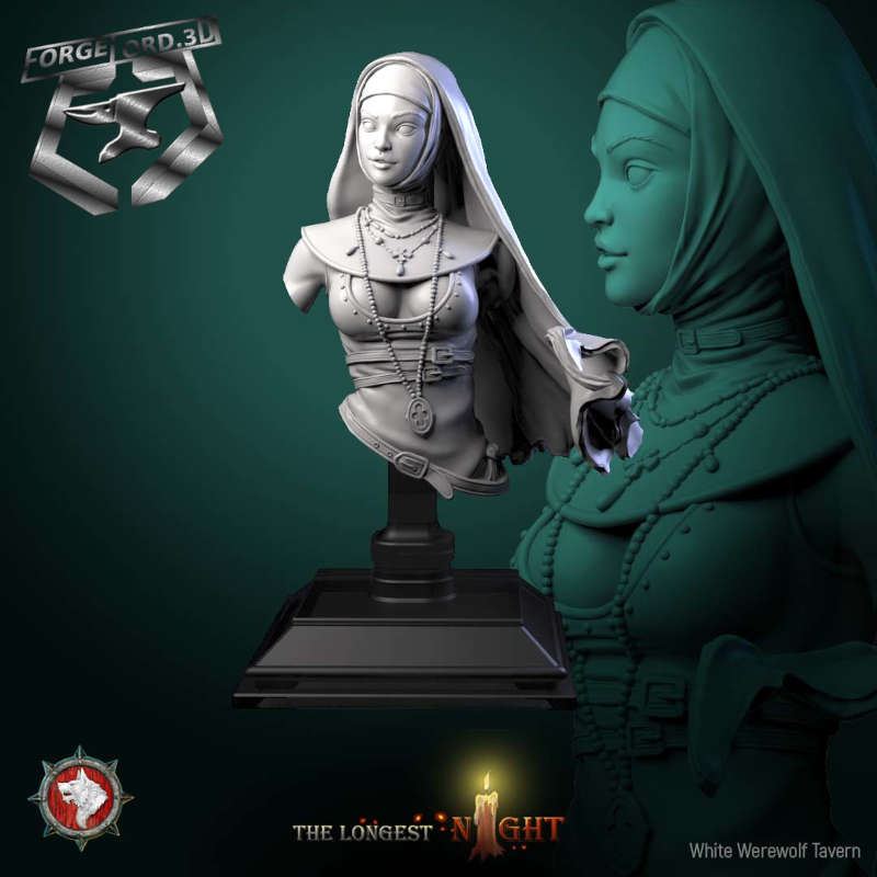 Sister of the Hunt-bust-75mm-figurines-fantasy-tabletop-RPG-3D-miniatures-white-werewolf-tavern