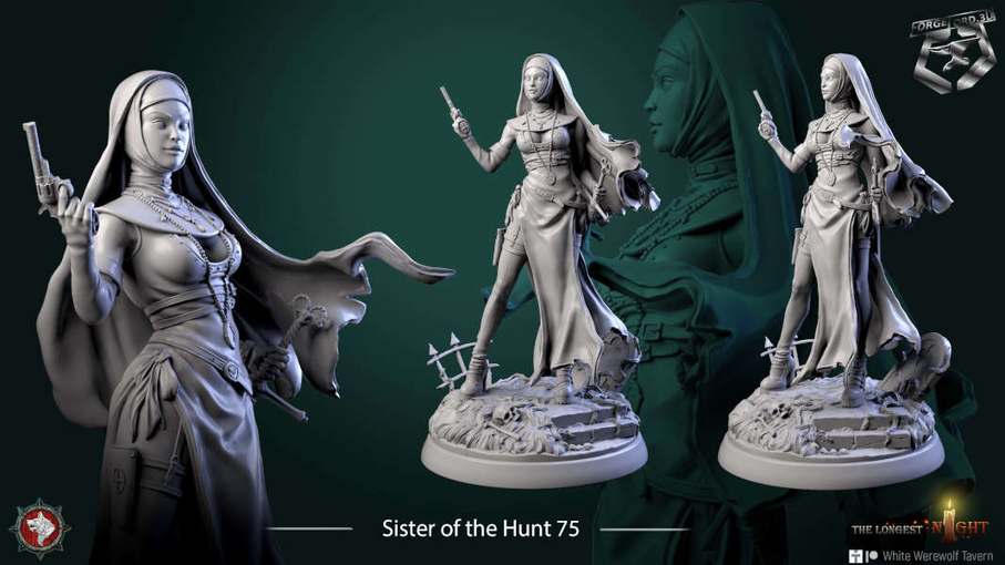 Sister of the Hunt-statue-75mm-figurines-fantasy-tabletop-RPG-3D-miniatures-white-werewolf-tavern