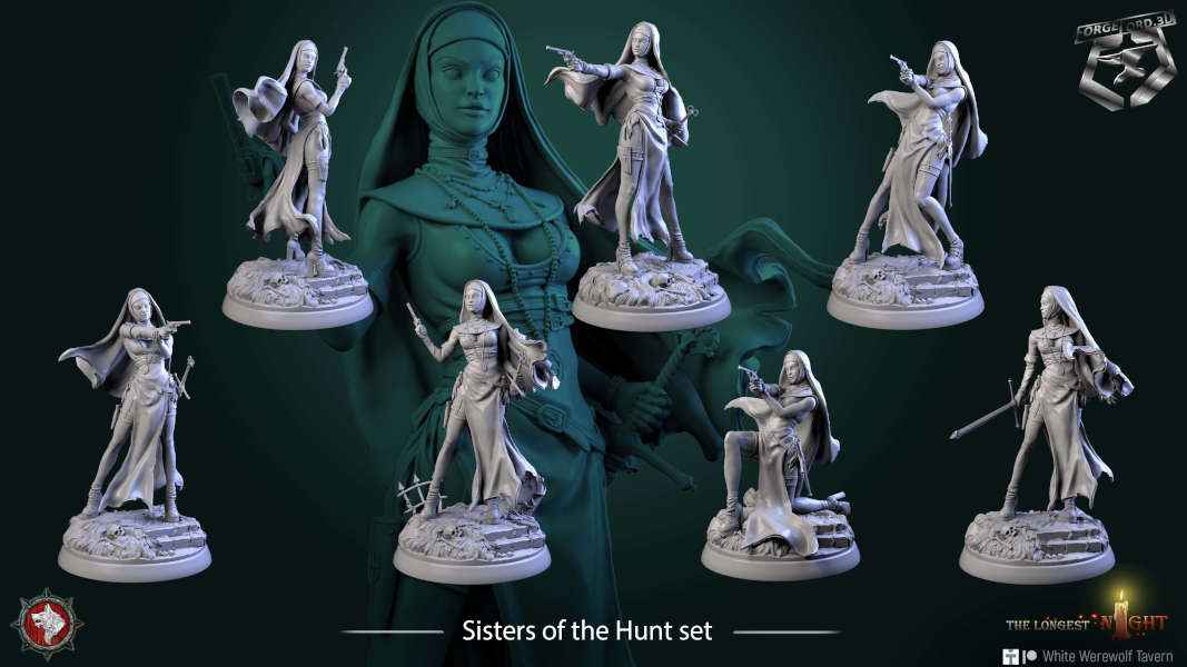 Sisters of the Hunt-set-32mm-figurines-fantasy-tabletop-RPG-3D-miniatures-white-werewolf-tavern