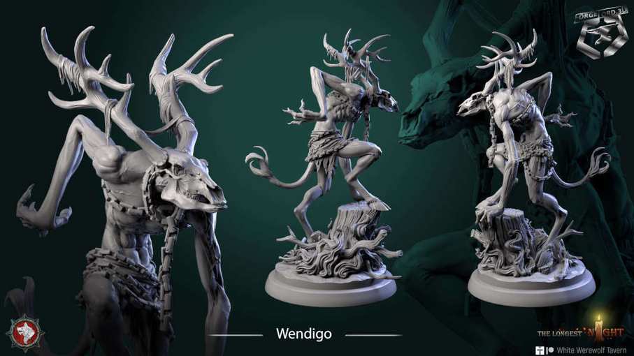 Wendigo-statue-75mm-figurines-fantasy-tabletop-RPG-3D-miniatures-white-werewolf-tavern