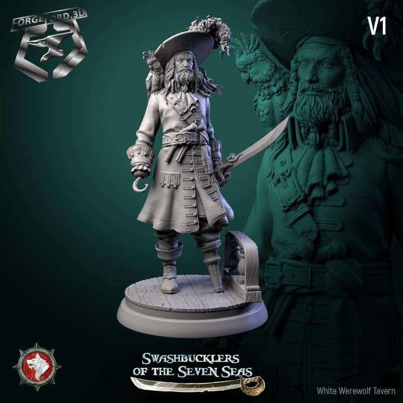 Captain Aurelius Drake-statue-75mm-figurines-fantasy-tabletop-RPG-3D-miniatures-white-werewolf-tavern