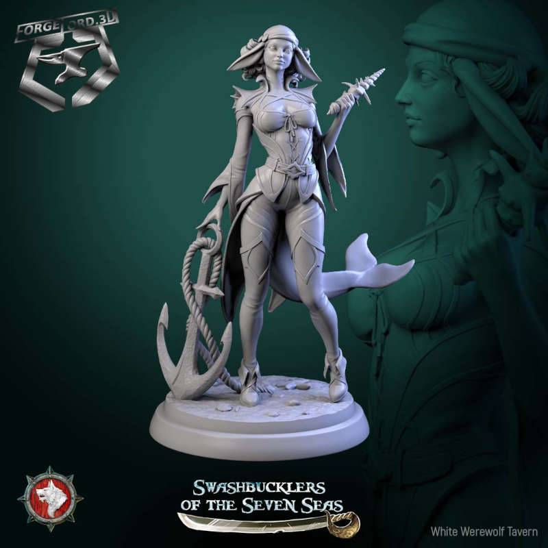 Delphinid Raider-statue-75mm-figurines-fantasy-tabletop-RPG-3D-miniatures-white-werewolf-tavern