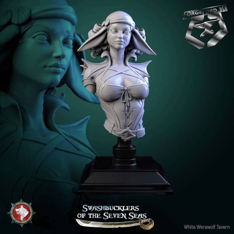 Delphinid Raider-bust-75mm-figurines-fantasy-tabletop-RPG-3D-miniatures-white-werewolf-tavern