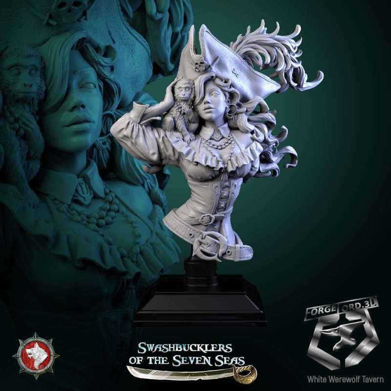 Elisa Stormbreaker-bust-75mm-figurines-fantasy-tabletop-RPG-3D-miniatures-white-werewolf-tavern