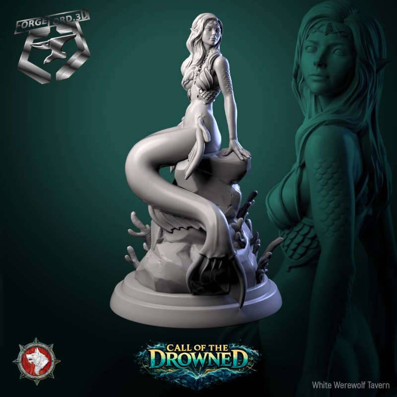 Mermaid-statue-75mm-figurines-fantasy-tabletop-RPG-3D-miniatures-white-werewolf-tavern