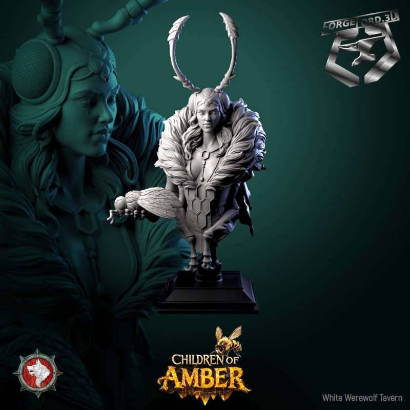 The Amber Queen-bust-75mm-figurines-fantasy-tabletop-RPG-3D-miniatures-white-werewolf-tavern