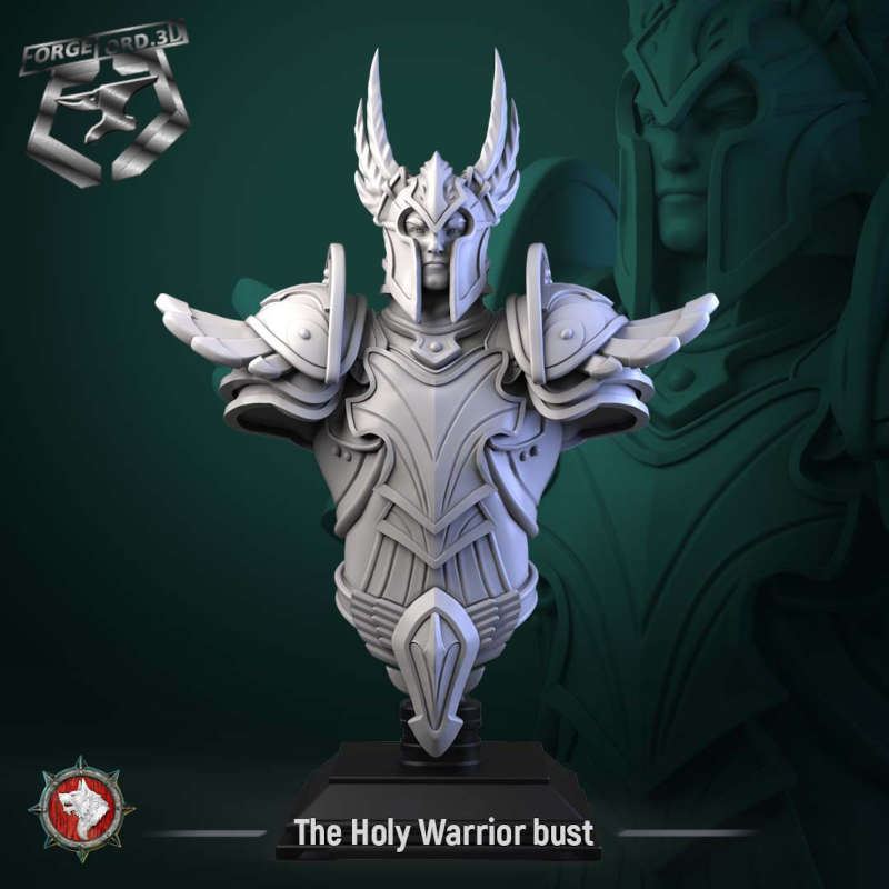 The Holy Warrior-bust-75mm-figurines-fantasy-tabletop-RPG-3D-miniatures-white-werewolf-tavern