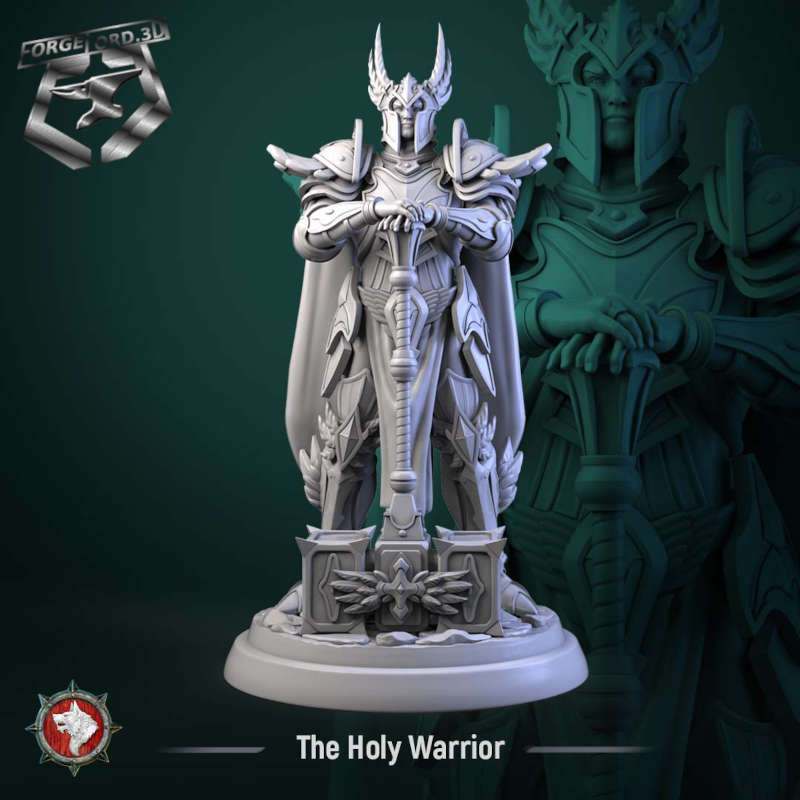 The Holy Warrior-statue-75mm-figurines-fantasy-tabletop-RPG-3D-miniatures-white-werewolf-tavern
