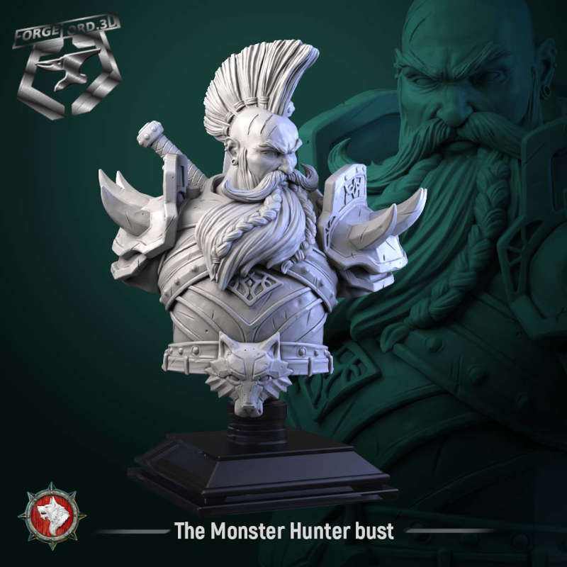 The Monster Hunter-bust-75mm-figurines-fantasy-tabletop-RPG-3D-miniatures-white-werewolf-tavern