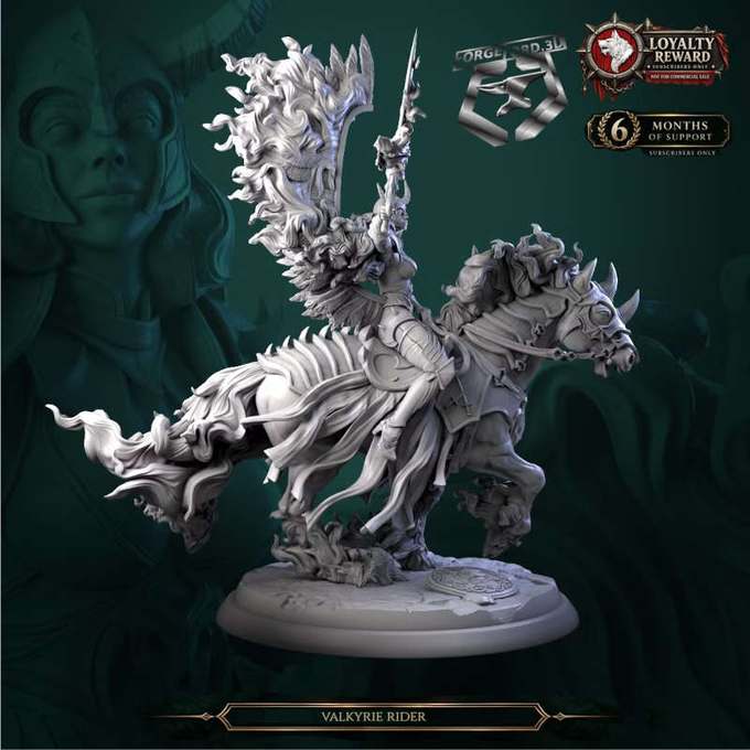 Valkyrie Rider-statue-75mm-figurines-fantasy-tabletop-RPG-3D-miniatures-white-werewolf-tavern